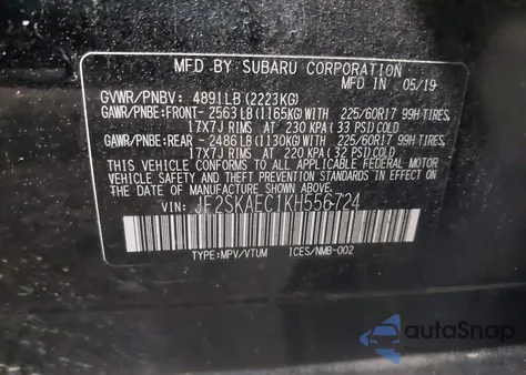 2019 Subaru Forester Premium from USA, damaged, VIN JF2SKAEC1KH556724